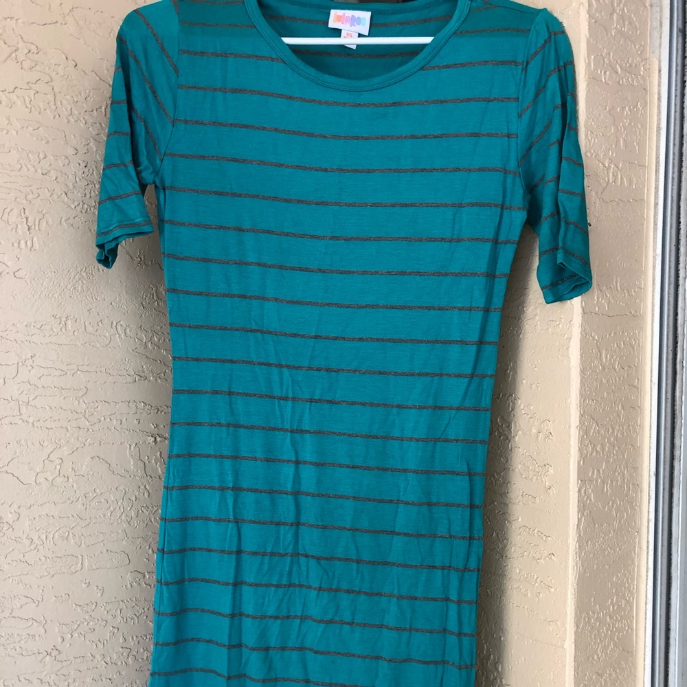 LulaRoe Teal & Gray Stripe Jill